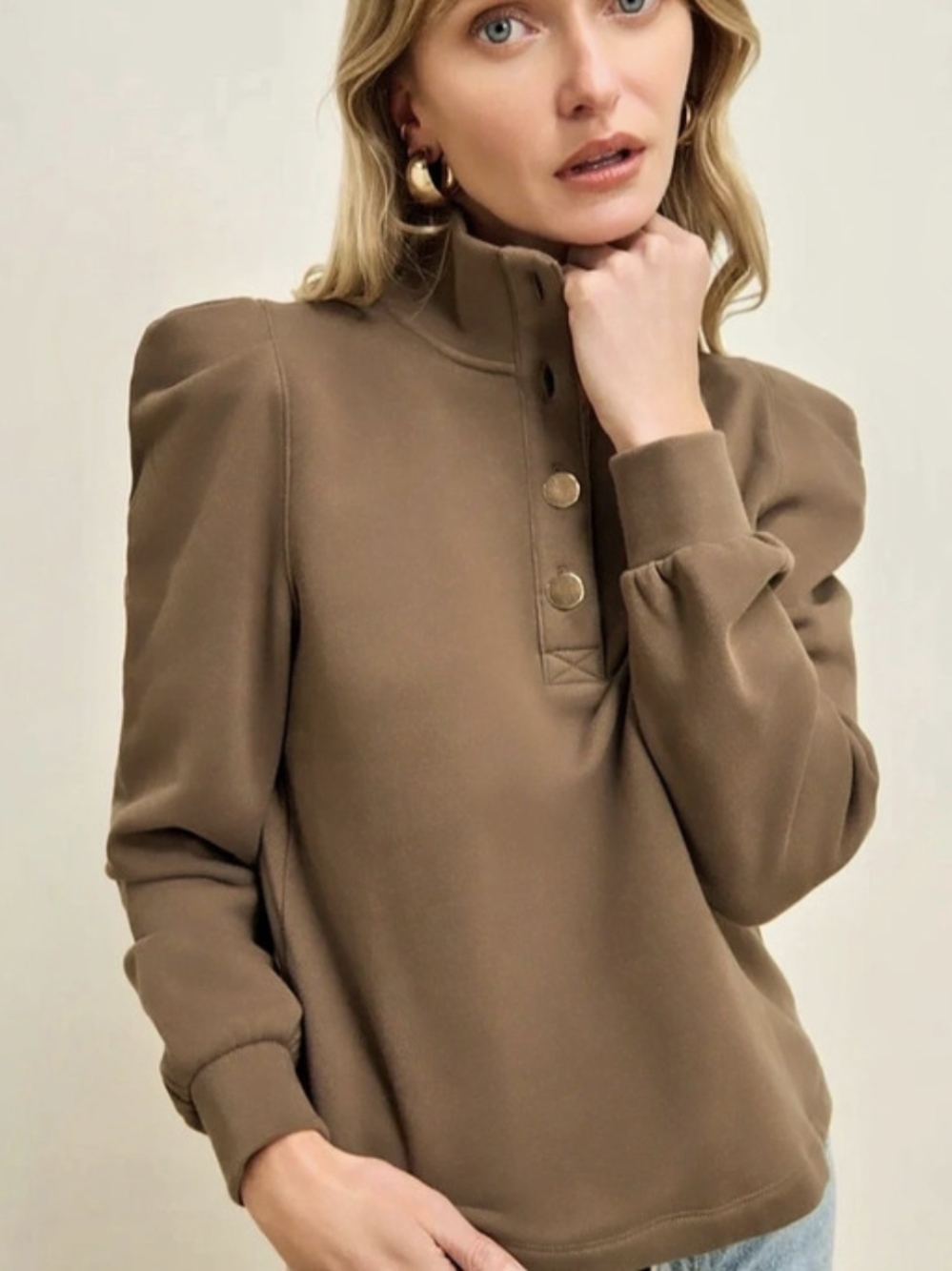 Nation Puff Shoulder Pullover in Brown Size Small NWT